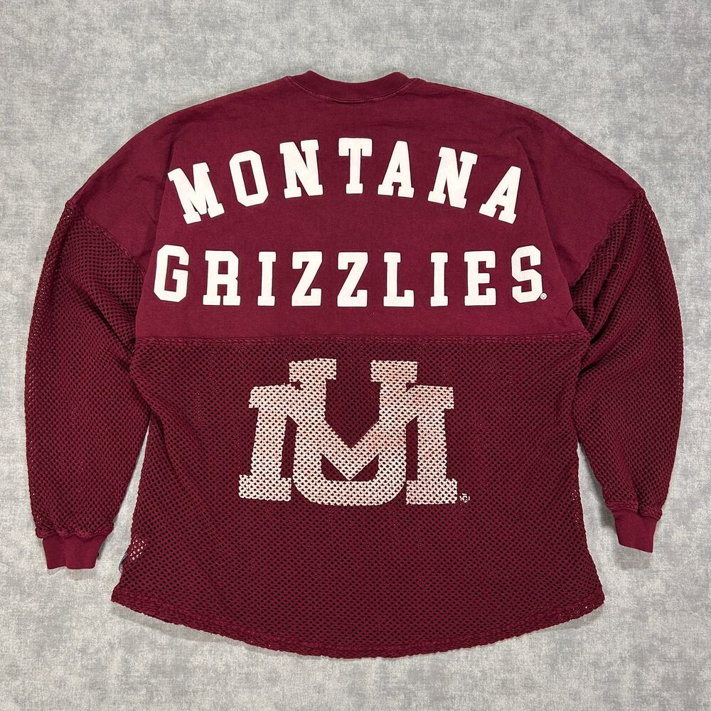 Spirit Jersey Montana Grizzlies burgundy mesh panel shirt Womens M Oversized